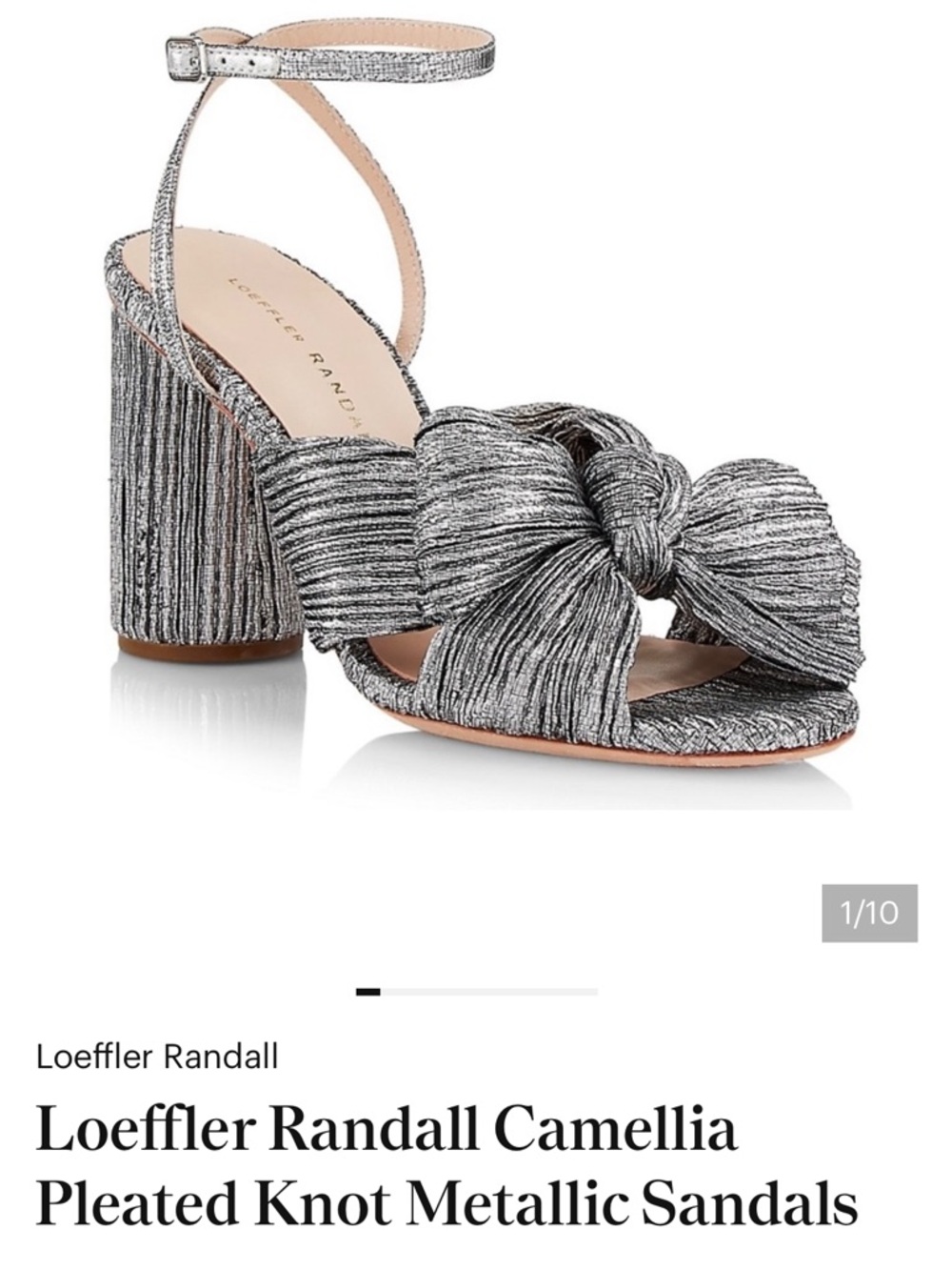 Loeffler Randall Silver Pleated Knot Block Heel Sandal